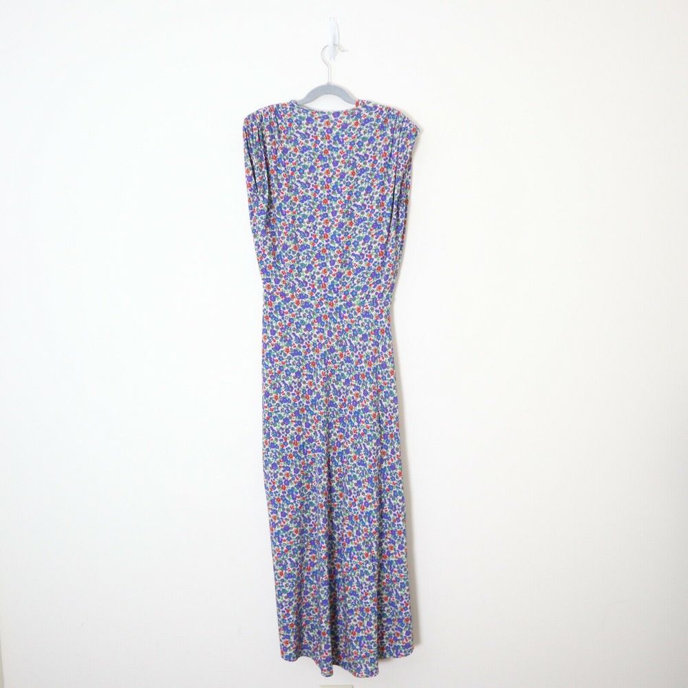 Atlein Size 34 US 2 Floral Print Jersey Dress Midi Ruched Slit Leg V Neck - Picture 9 of 11